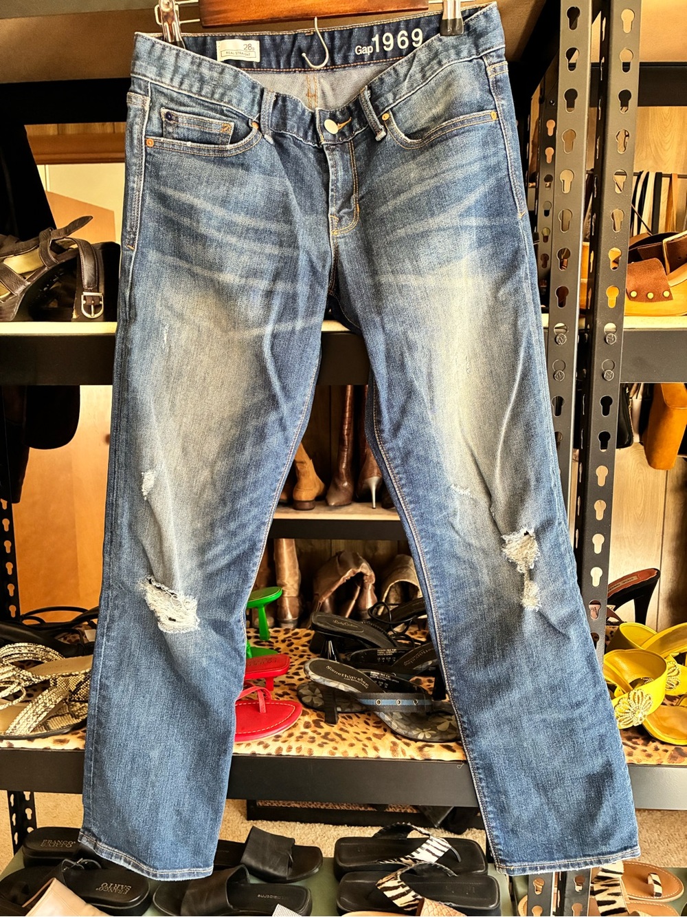 GAP Women's Straight Leg Distressed Blue Jeans